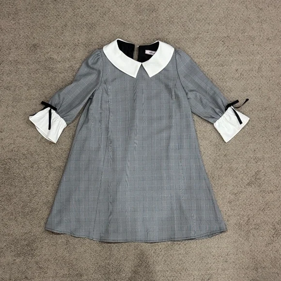 Ank Rouge Japan brand schoolgirl Gray Plaid Dress White Collar black bow 4 US - Picture 1 of 8